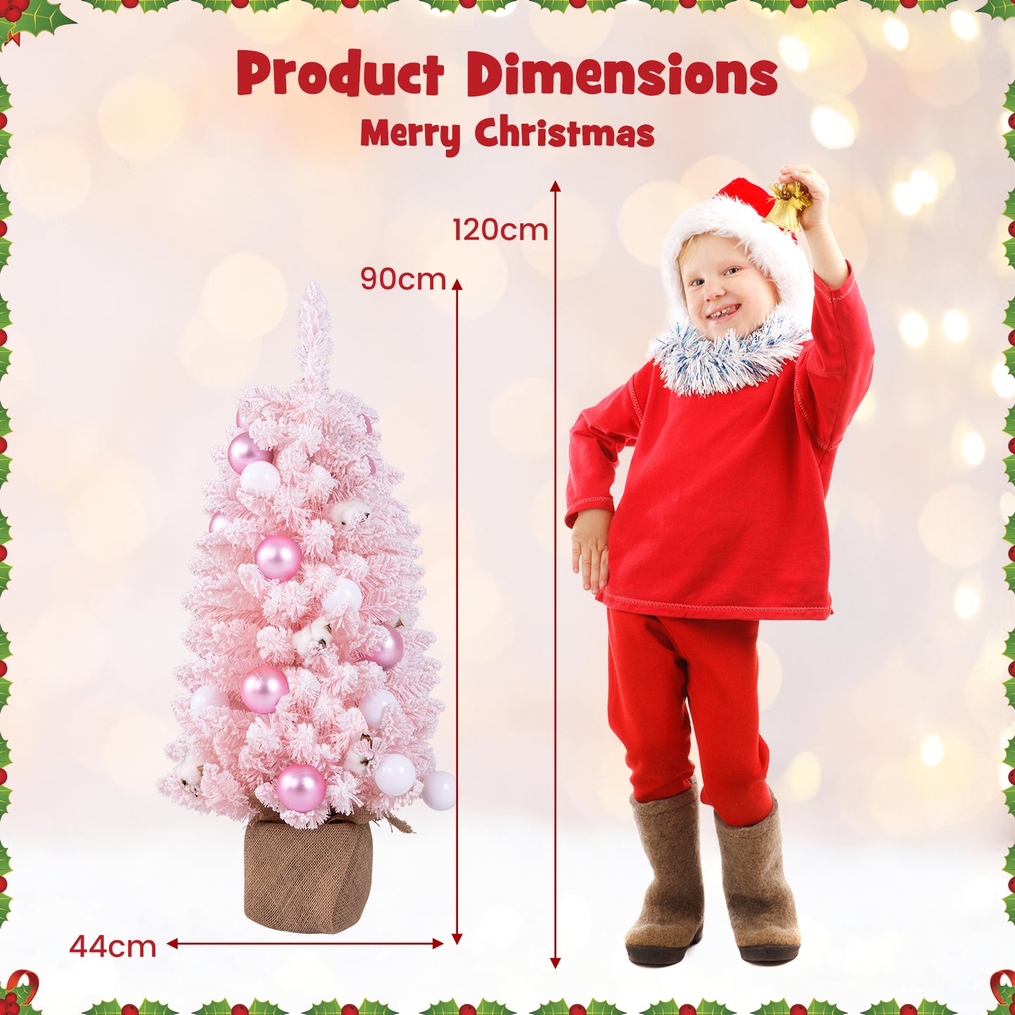 90 CM Artificial Mini Christmas Tree with 12 Natural Cotton Balls-Blue