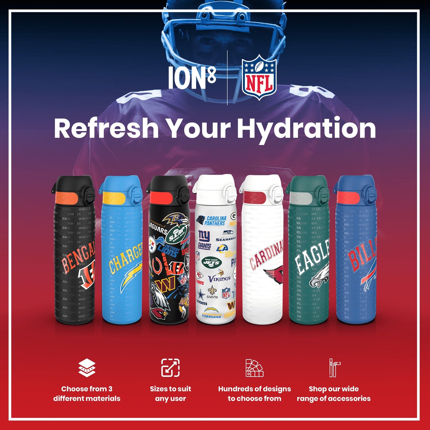 Leak Proof NFL Water Bottle, Stainless Steel, Carolina Panthers, 600ml (20oz)