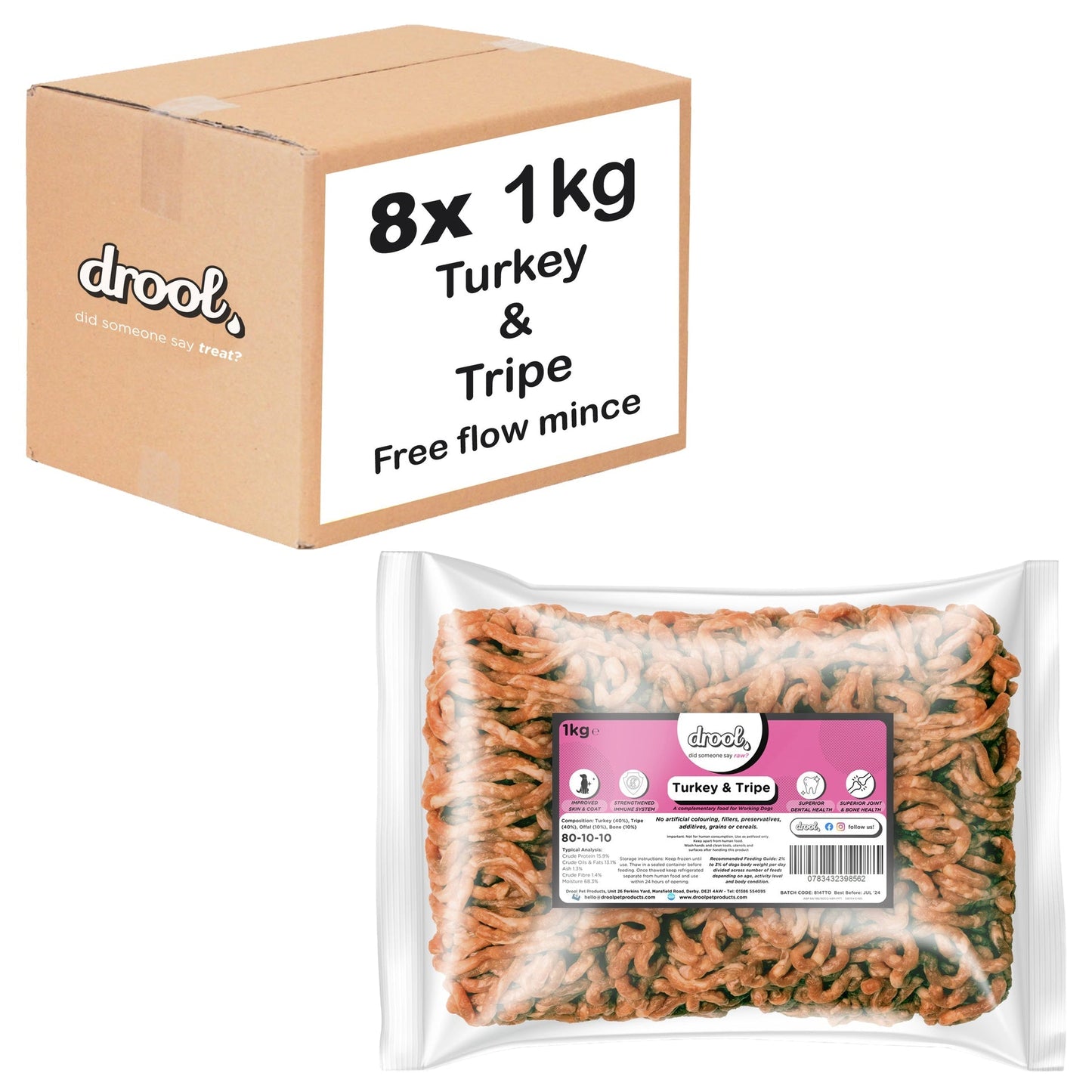 Drool Mince Freeflow Turkey & Tripe - 8 pack box