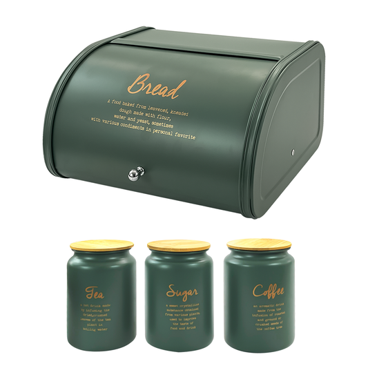 4PCs Metal Bread Bin Storage Box - Green