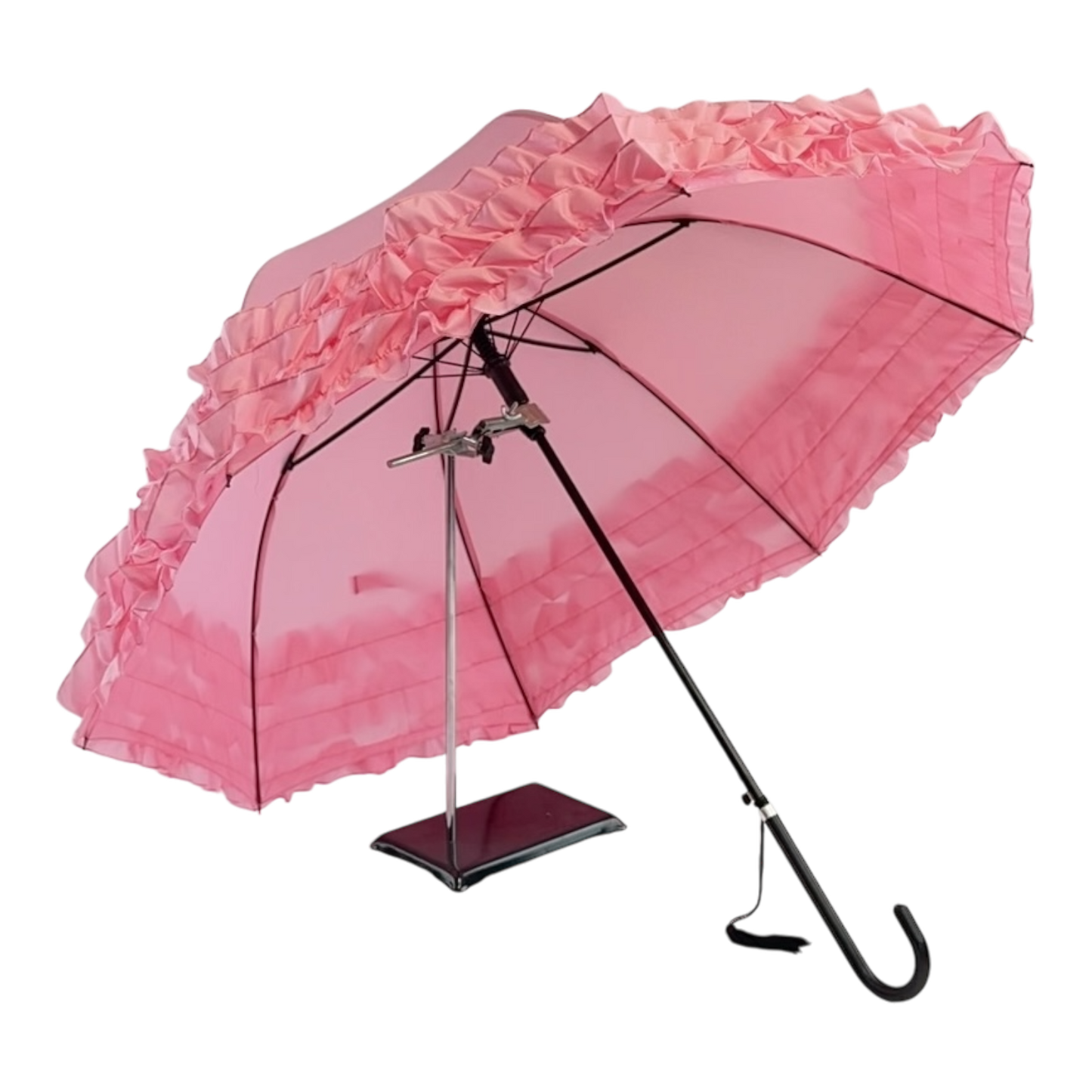Boutique Triple Frill Stick Auto Umbrella Pink