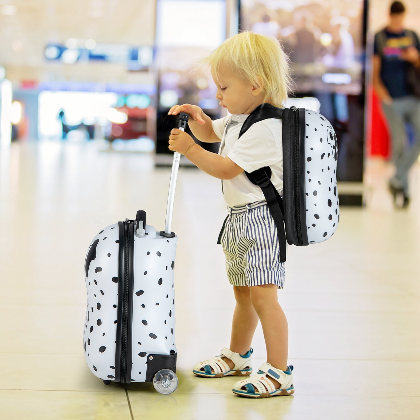 2 Pieces Kids Luggage Set with Wheels and Height Adjustable Handle-Blue