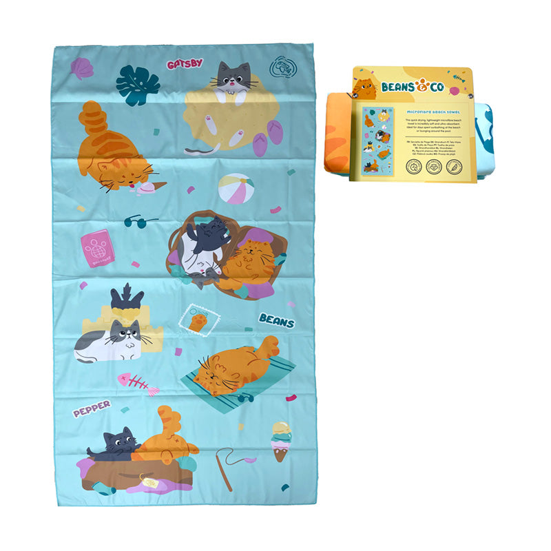 Beans & Co Cats Microfibre Beach Towel
