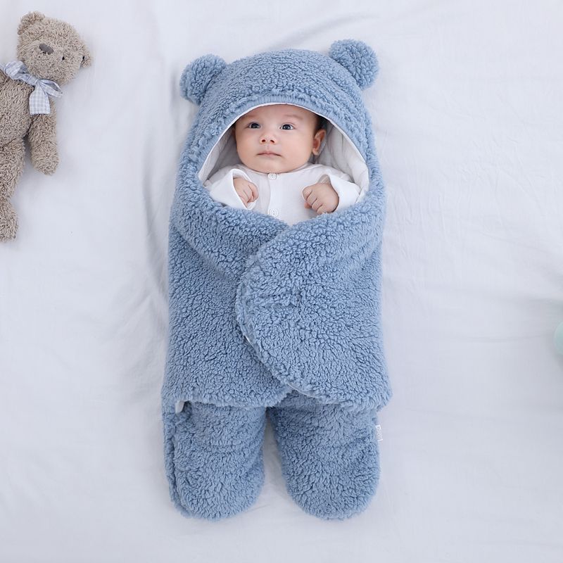 Baby Quilted Sleeping Bag Wrapper Thick Cotton Swaddle Blanket Fur Lined