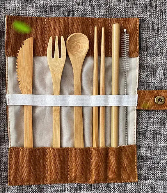 Eco-Friendly Bamboo Cutlery Set with Travel Pouch