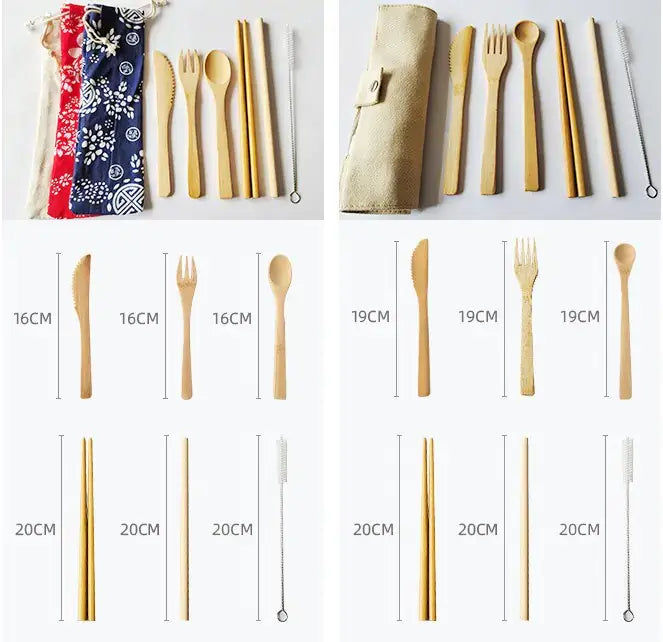 Eco-Friendly Bamboo Cutlery Set with Travel Pouch