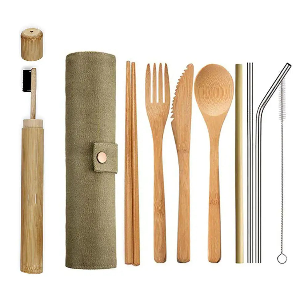 Eco-Friendly Bamboo Cutlery Set with Travel Pouch