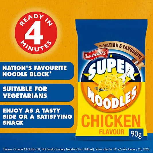 Batchelors Super Noodles Chicken & Mushroom Flavour Noodle Block 90g (Case of 8)