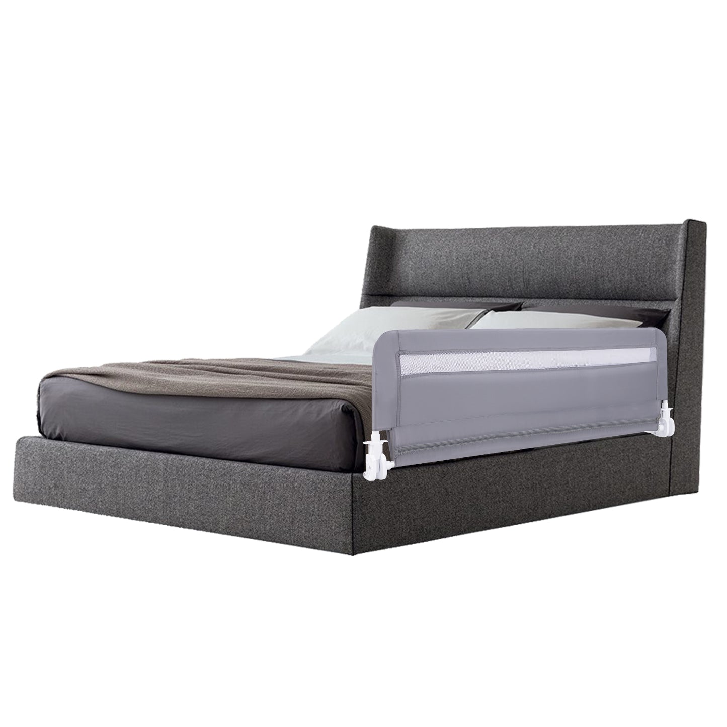 100 CM/120 CM Foldable Baby Bed Rail with Removable Washable Cover and Safety Strap-Grey-100 cm