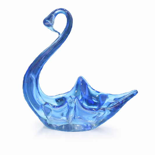 ART GLASS SWAN DISH BLUE & CLEAR GLASS
