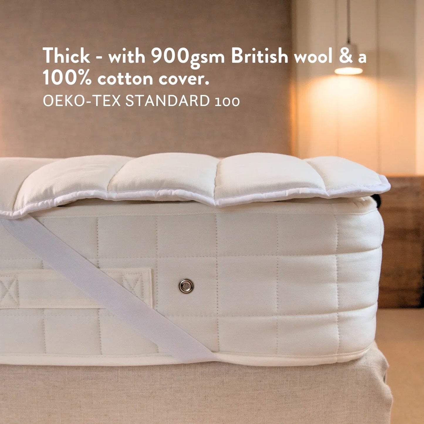 Natural Breathable British Wool Mattress Topper Pad, OEKO-TEX Cotton Cover