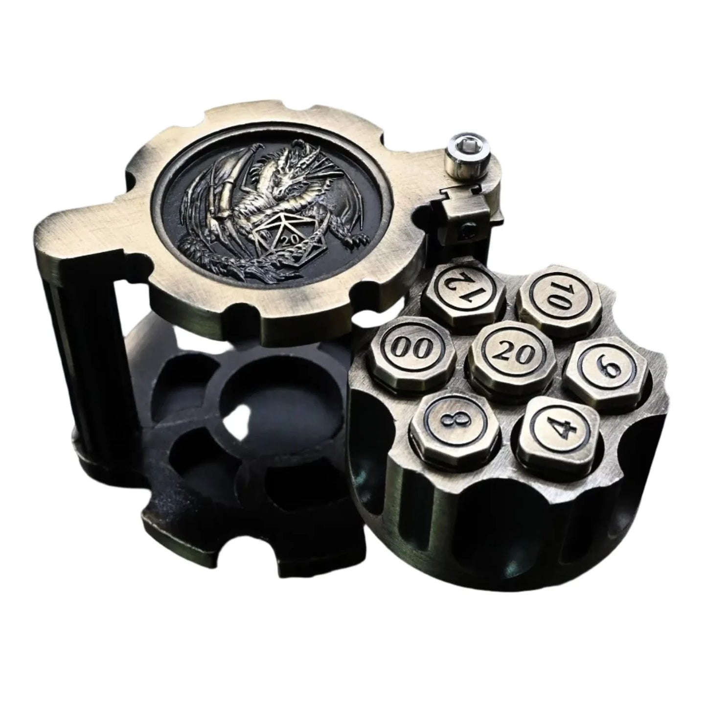 Hexchamber | Bullet Dice Set | Solid Metal | Ancient Brass