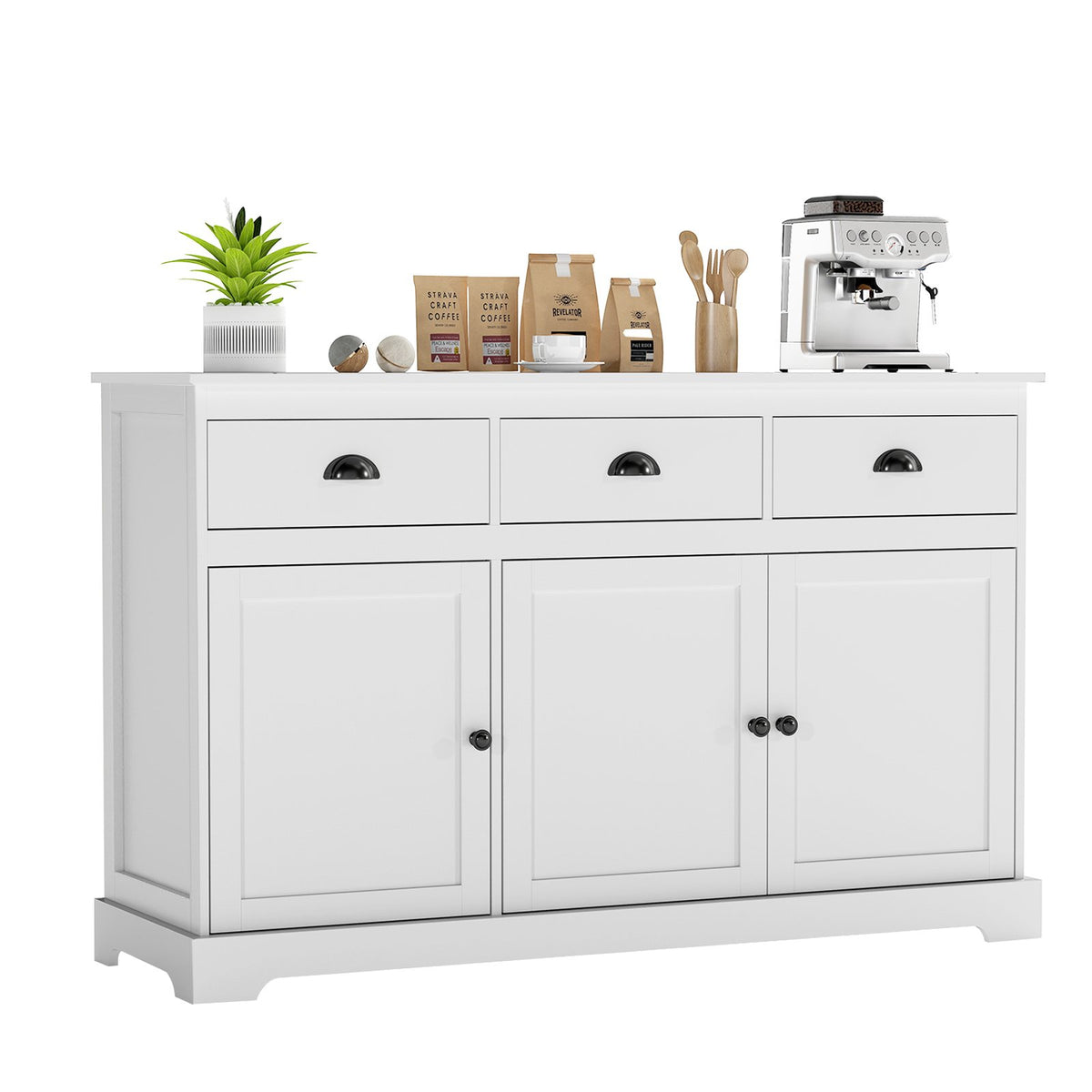 Modern Buffet Sideboard 136cm Storage Cabinet with 3 Drawers-Grey