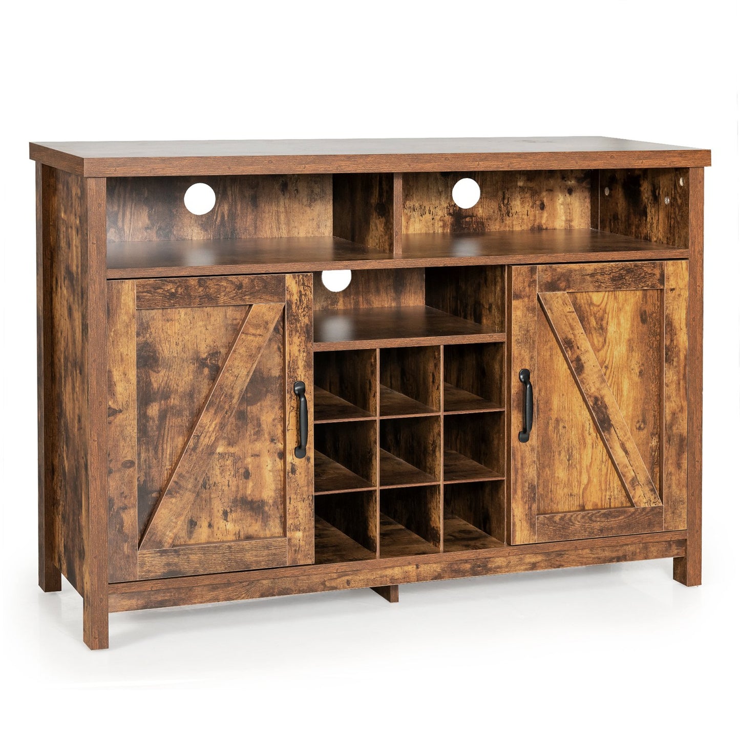 Buffet Storage Cabinet with Detachable 9-Bottle Wine Rack and 2 Door Cabinets-Dark Brown