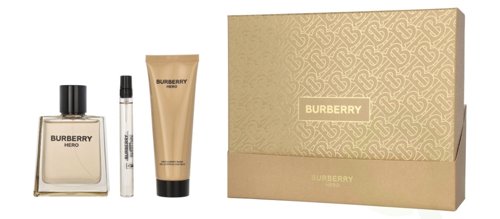 Burberry Hero Gift Set 100ml EDT + 75ml Body Wash + 10ml EDT Men's Fragrance