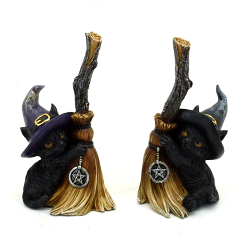Witches Cat - Holding Broomstick