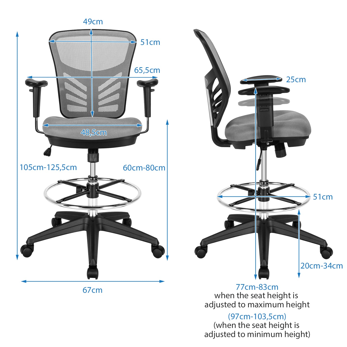 Mesh Drafting Chair with Adjustable Footrest-Black