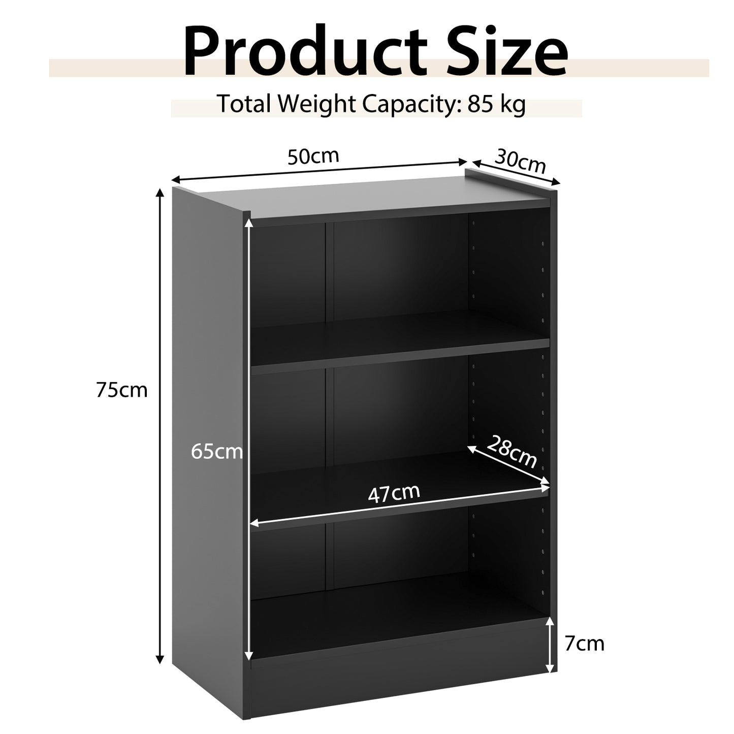 3-Tier Floor Standing Open Bookshelf with Anti-toppling Device-Rustic Brown