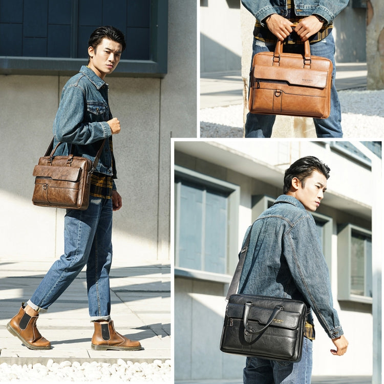 WEIXIER 8619 Retro Style PU Leather Handbag Shoulder Bag Crossbody Bag for Men, Size: 38 x 30 x 11cm (Dark Brown)
