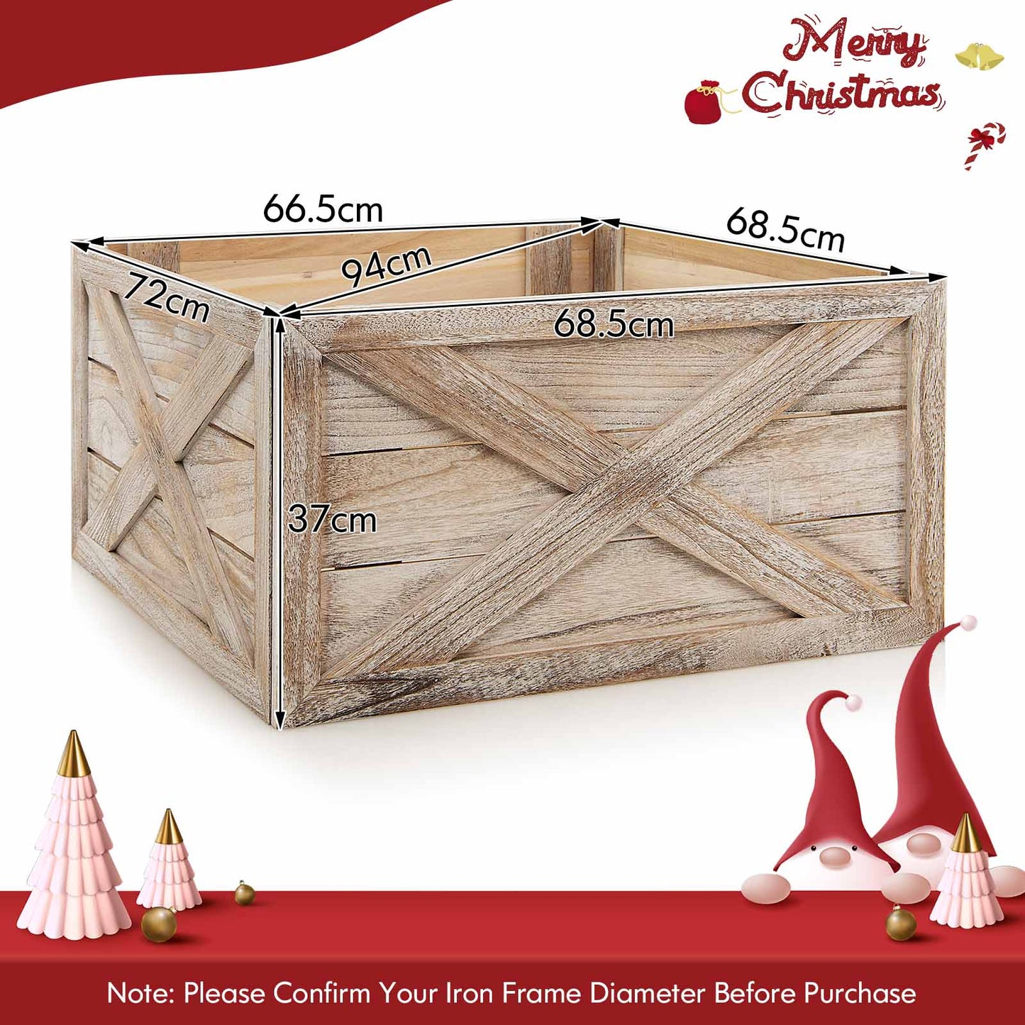 Christmas Tree Box Stand with Hook and Loop Fasteners-Grey-L