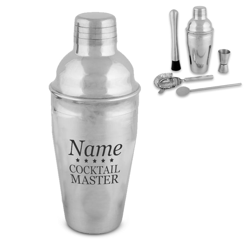 Engraved Cocktail Shaker Set with Cocktail Master Design