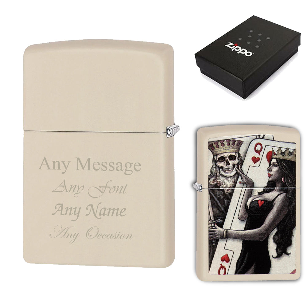 Engraved Skull King Beauty Queen Official Zippo Windproof Lighter