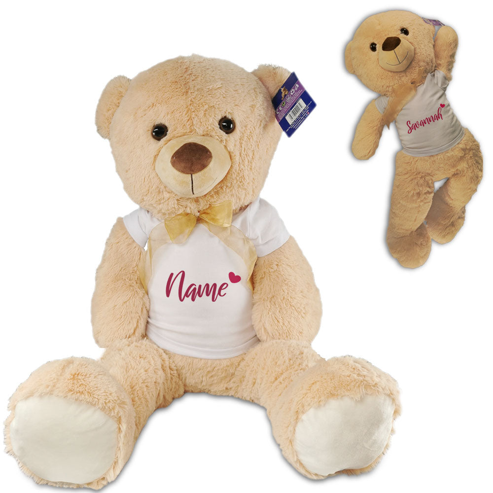 Large Teddy Bear with T-Shirt with Name and Small Heart Design