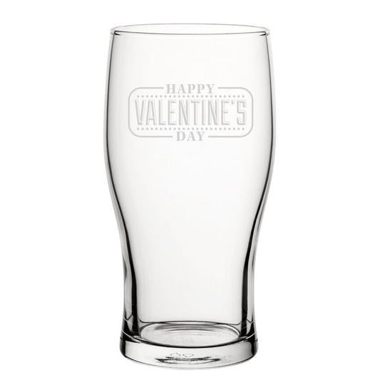 Happy Valentine's Day Bordered Design - Engraved Novelty Tulip Pint Glass