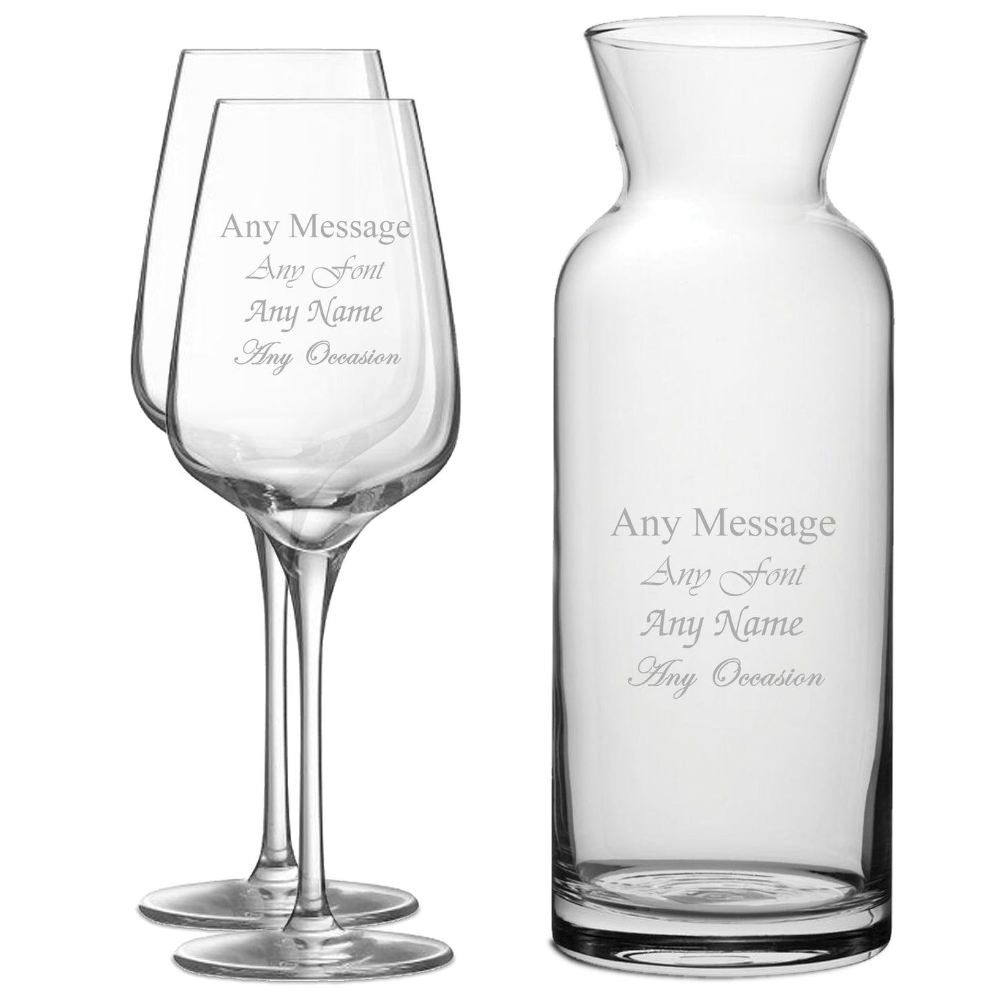 Personalised Engraved Set of 2 Sublym Wine Glass and Village Carafe Set
