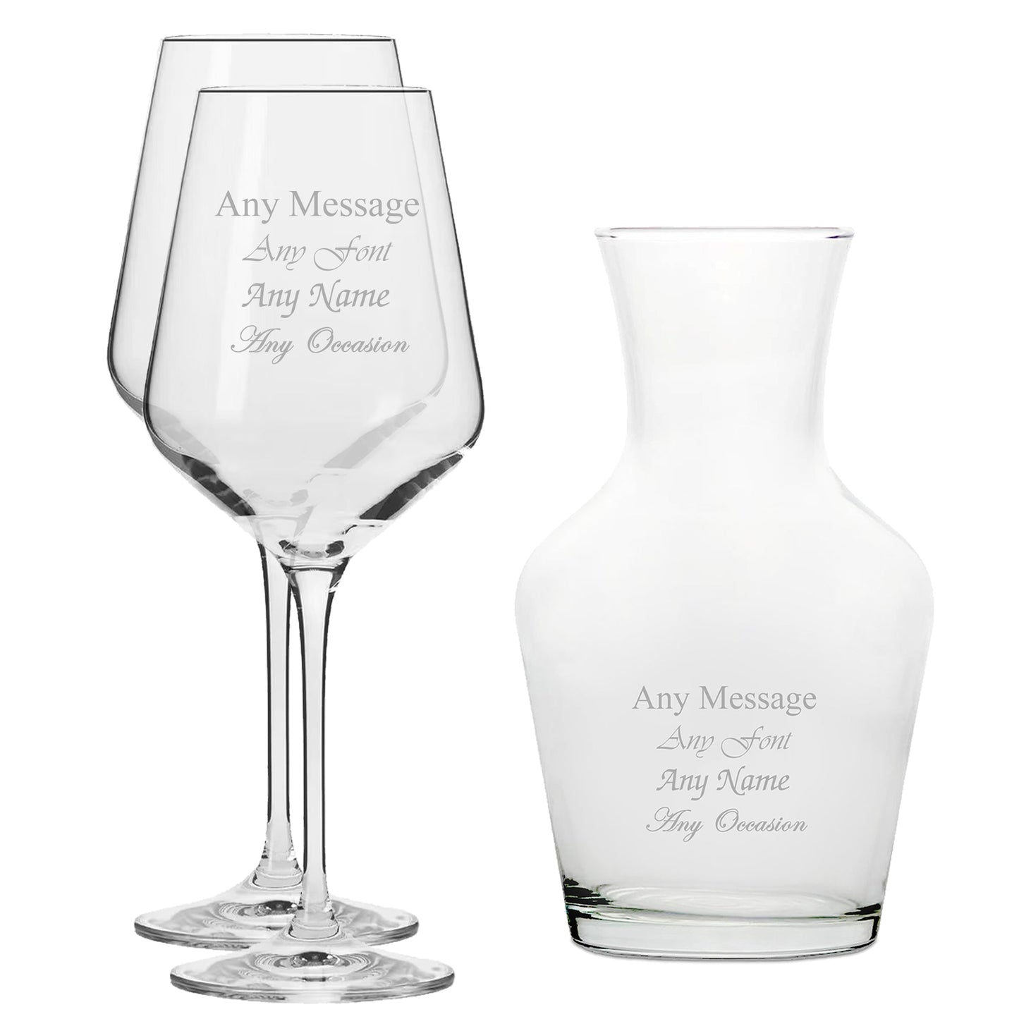 Personalised Engraved Set of 2 Infinity Wine Glass and 500ml Vin Carafe Set