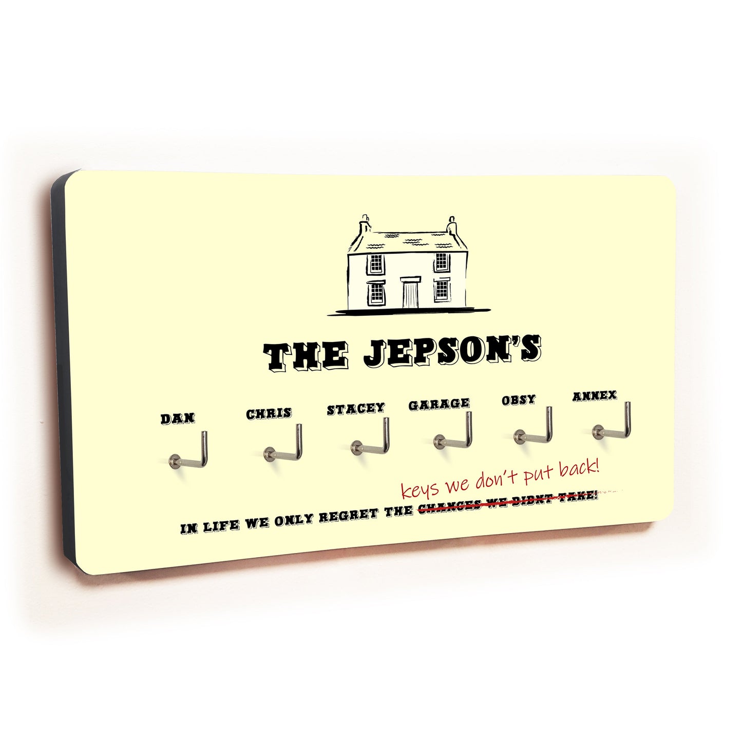Personalised Novelty Cream 6 hook key holder - House