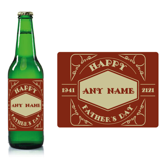 Personalised Fathers day beer bottle label Brick Red - name and dates