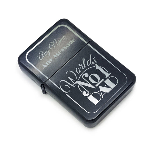 Personalised Engraved Black Fathers Day Lighter with Worlds No1 Dad design