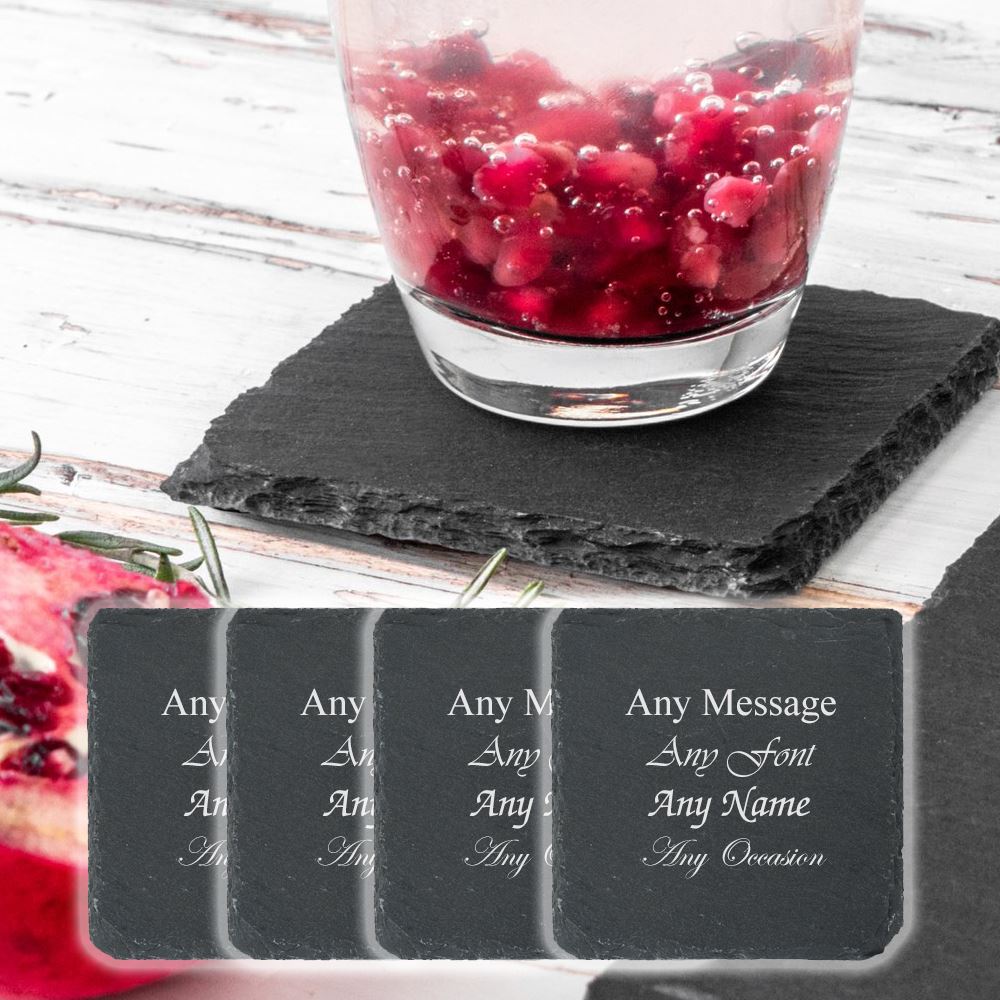 Personalised Engraved Square Natural Slate Drinks Coaster - Set of 4