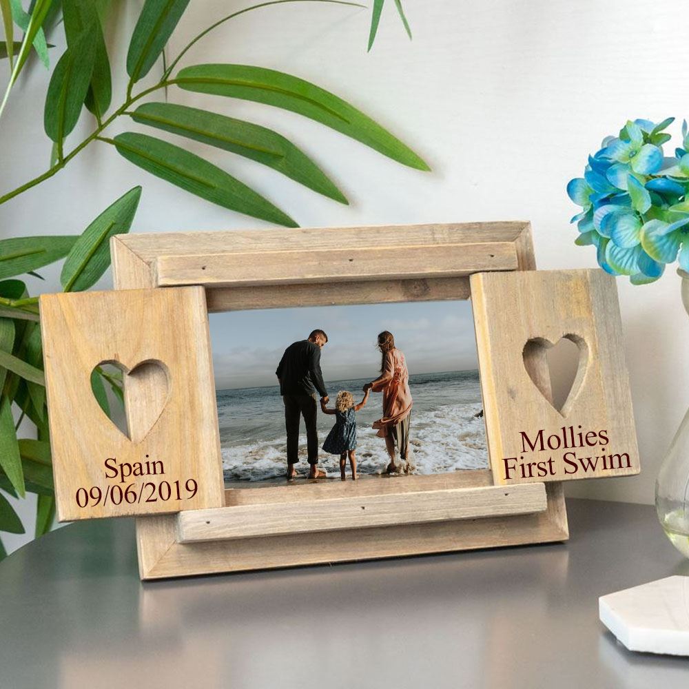 Engraved 6x4" Freestanding Wooden Heart Shutter Picture Frame