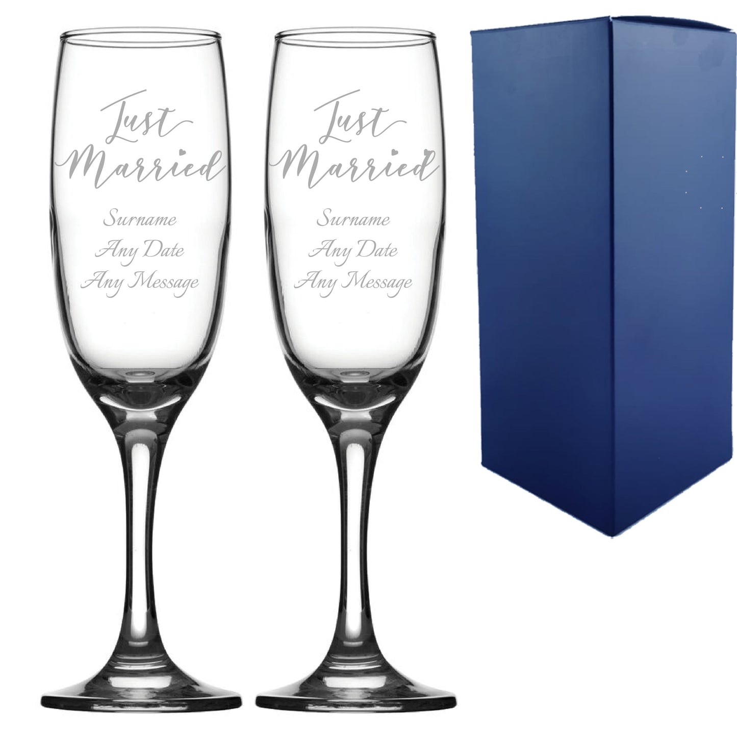 Engraved Wedding Champagne Set, Just Married, Any Message, 7.5oz/221ml