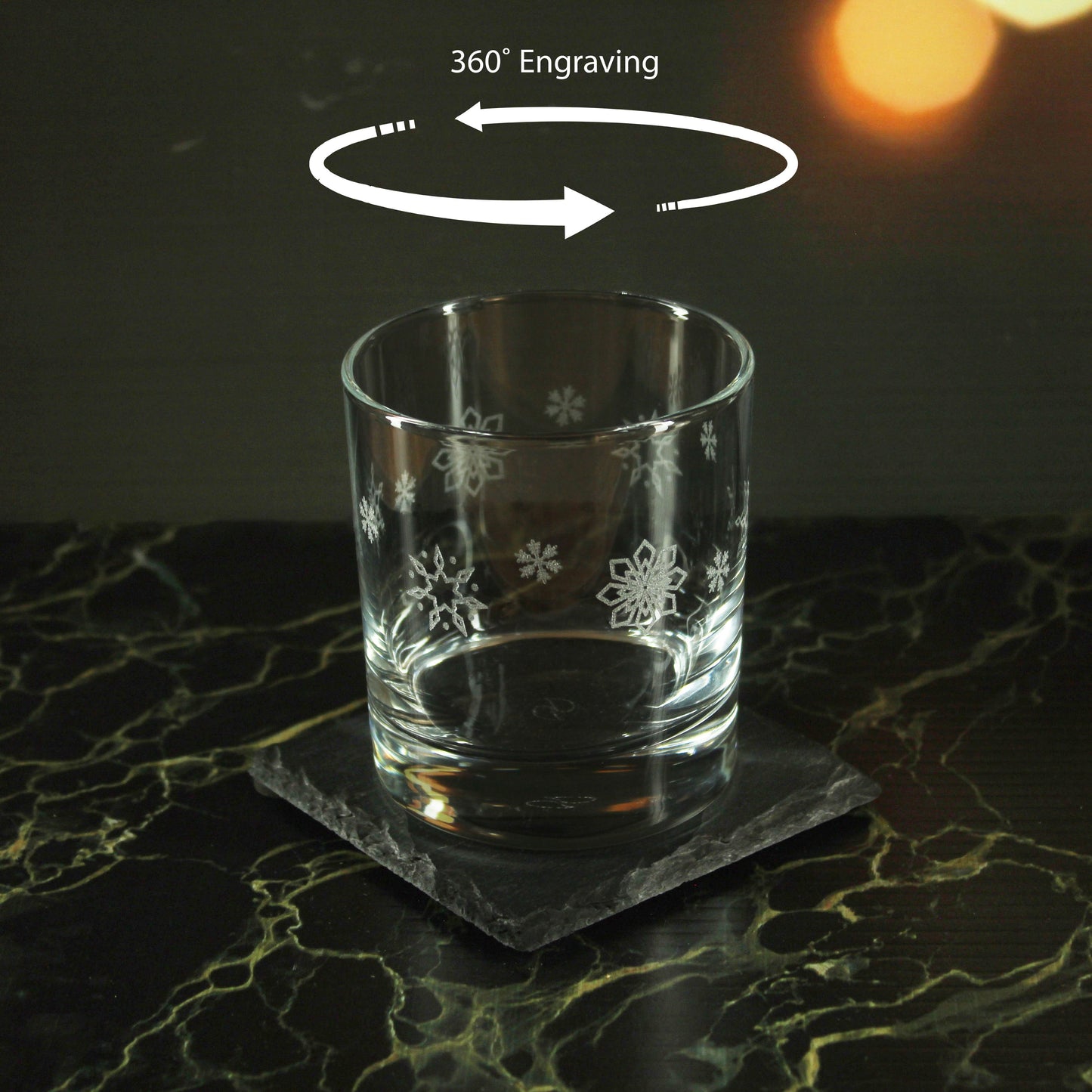 Engraved Snowflake Pattern Whiskey Glass Set of 4 11.5oz Glasses
