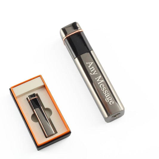 Engraved Slim Electric Lighter Black Any Message Gift Boxed