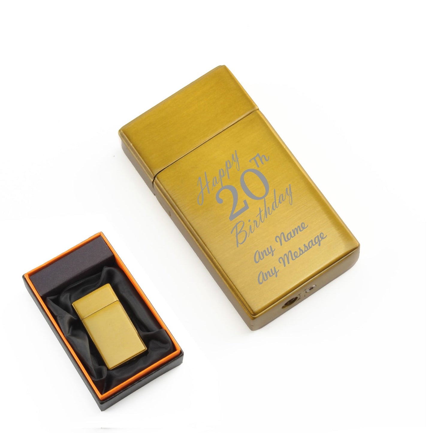 Engraved Jet Gas Lighter Gold Happy 20th Birthday Gift Boxed