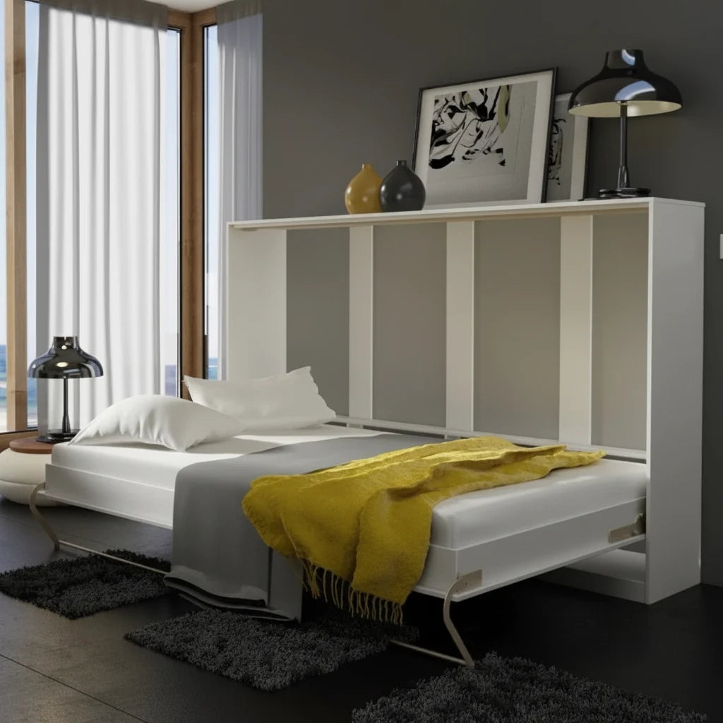 Double Horizontal Wall Bed 140 × 200cm – 160cm Cabinet, Lockable
