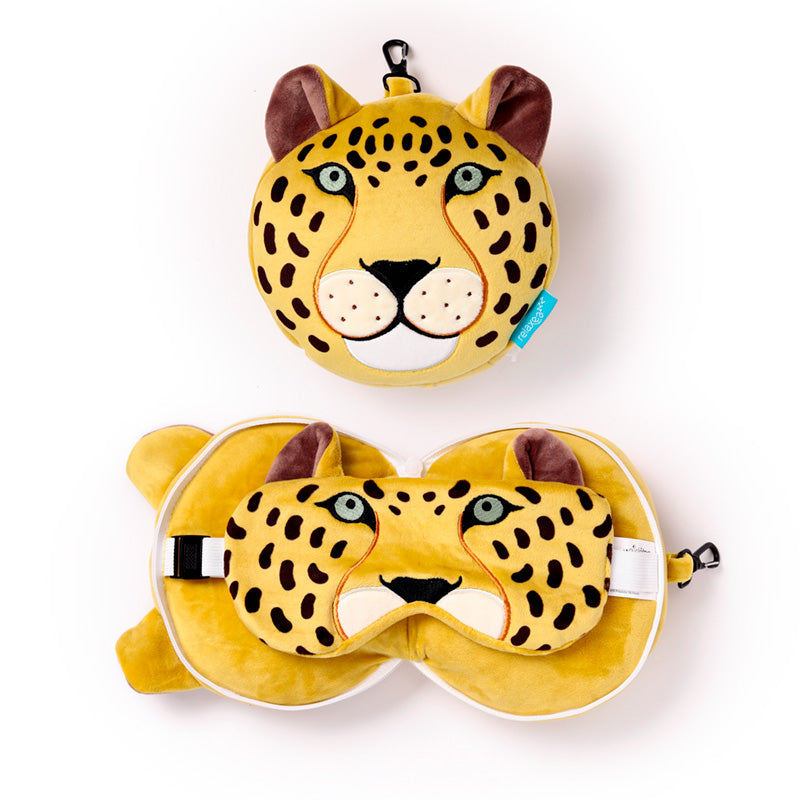 Relaxeazzz Leopard Plush Travel Pillow & Eye Mask