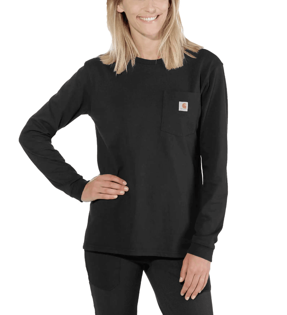 Carhartt 103244 Womens Heavyweight Loose Fit Long Sleeve Pocket T-Shirt Black Large