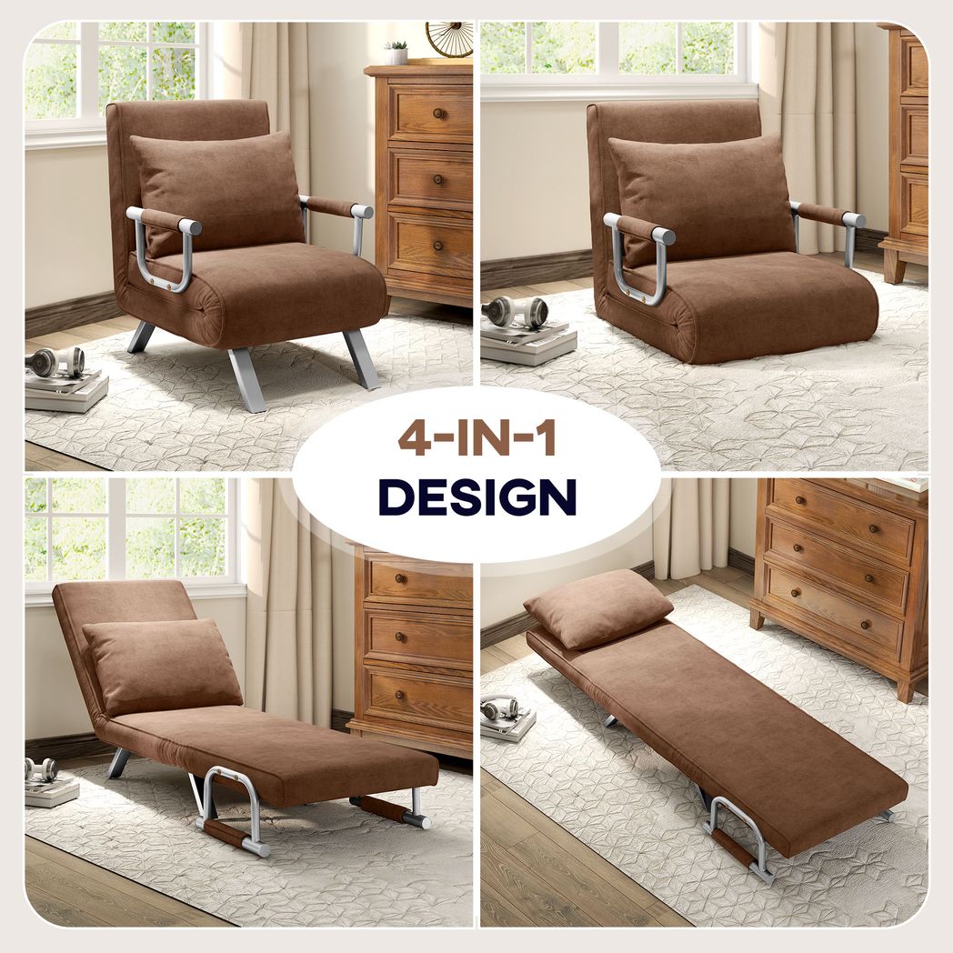 HOMCOM Single Folding 5 Position Convertible Sleeper Chair Bed