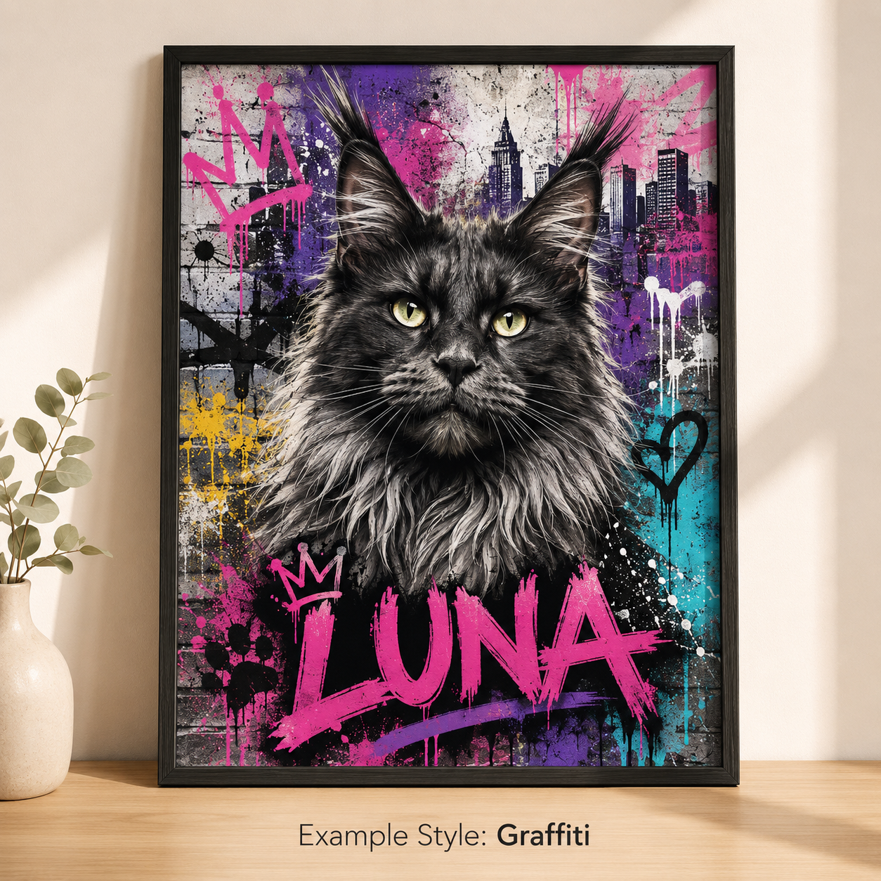 Personalised Pet Portrait Poster – Cartoon, Graffiti or Vintage