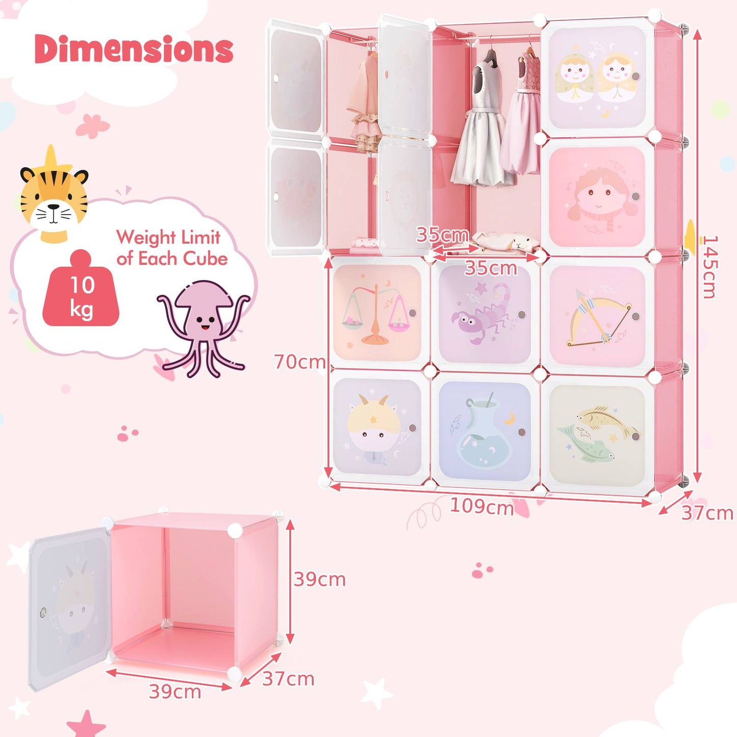 Children 12-Cube Wardrobe Baby Dresser Kids Bedroom Armoire-Green