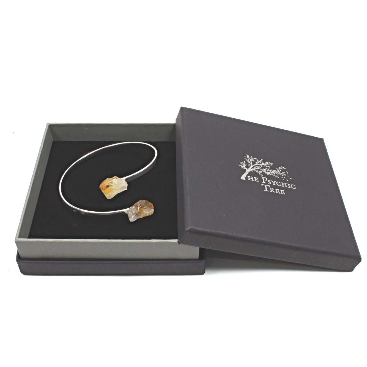 Citrine Crystal Adjustable Silver Bangle