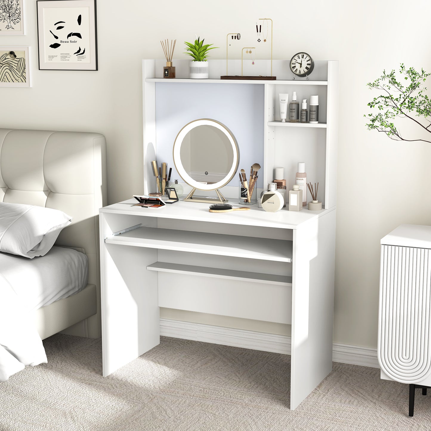 Computer Desk with Magnetic Bulletin Board and Keyboard Tray-Grey