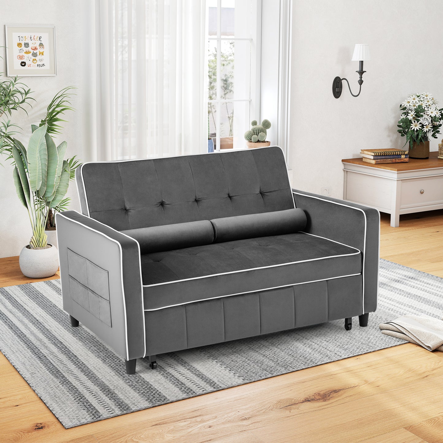 3-in-1 Convertible Sleeper Sofa Bed Pull Out Couch Bed-Grey