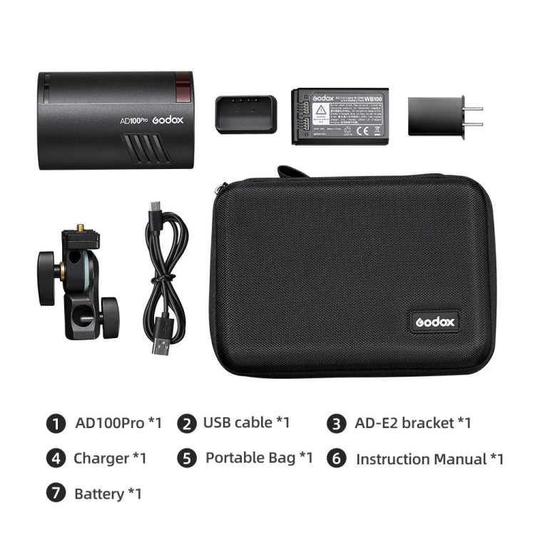 Godox AD100Pro 100Ws Pocket Flash Outdoor Speedlite Light ​Kits (Black)