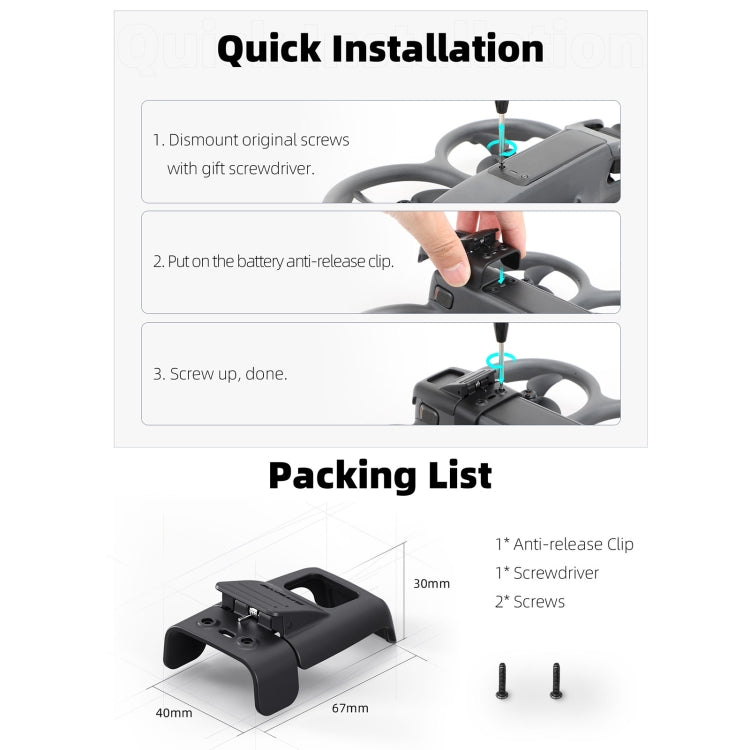 For DJI Avata 2 Sunnylife Battery Anti-release Buckle Clip Lock-up Anti-falling Battery Safety Lock Buckle Guard (Black)